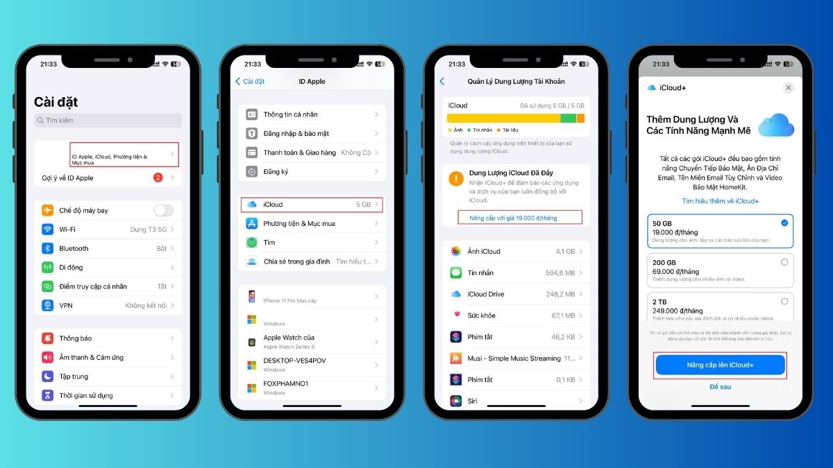 Cách mua dung lượng iCloud trên iPhone, iPad