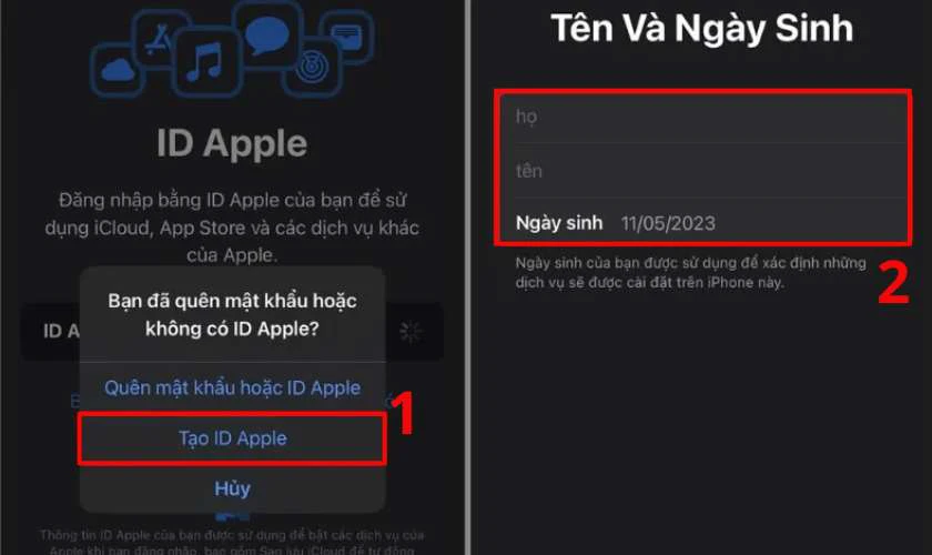 Cách tạo ID Apple mới nhất trên điện thoại 2 Tạo tài khoản và điền ngày sinh