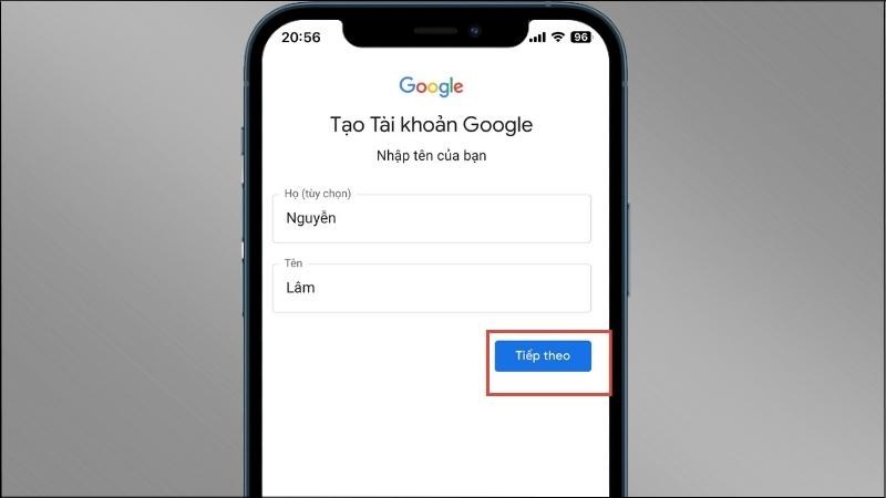 Cách tạo ID Apple mới nhất trên điện thoại 4 Nhập họ tên và nhấn Tiếp theo
