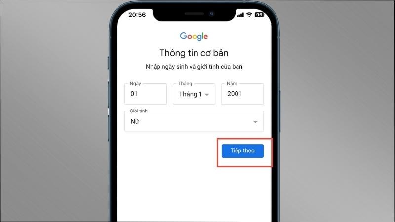 Cách tạo ID Apple mới nhất trên điện thoại 5 Nhập ngày tháng năm sinh và giới tính > Nhấn Tiếp theo