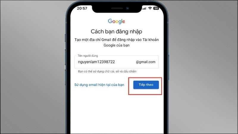 Cách tạo ID Apple mới nhất trên điện thoại 6 Nhập tên tài khoản bạn muốn tạo > Nhấn Tiếp theo