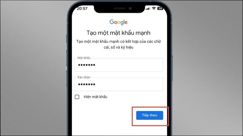Cách tạo ID Apple mới nhất trên điện thoại 7 Nhập mật khẩu > Chọn Tiếp theo